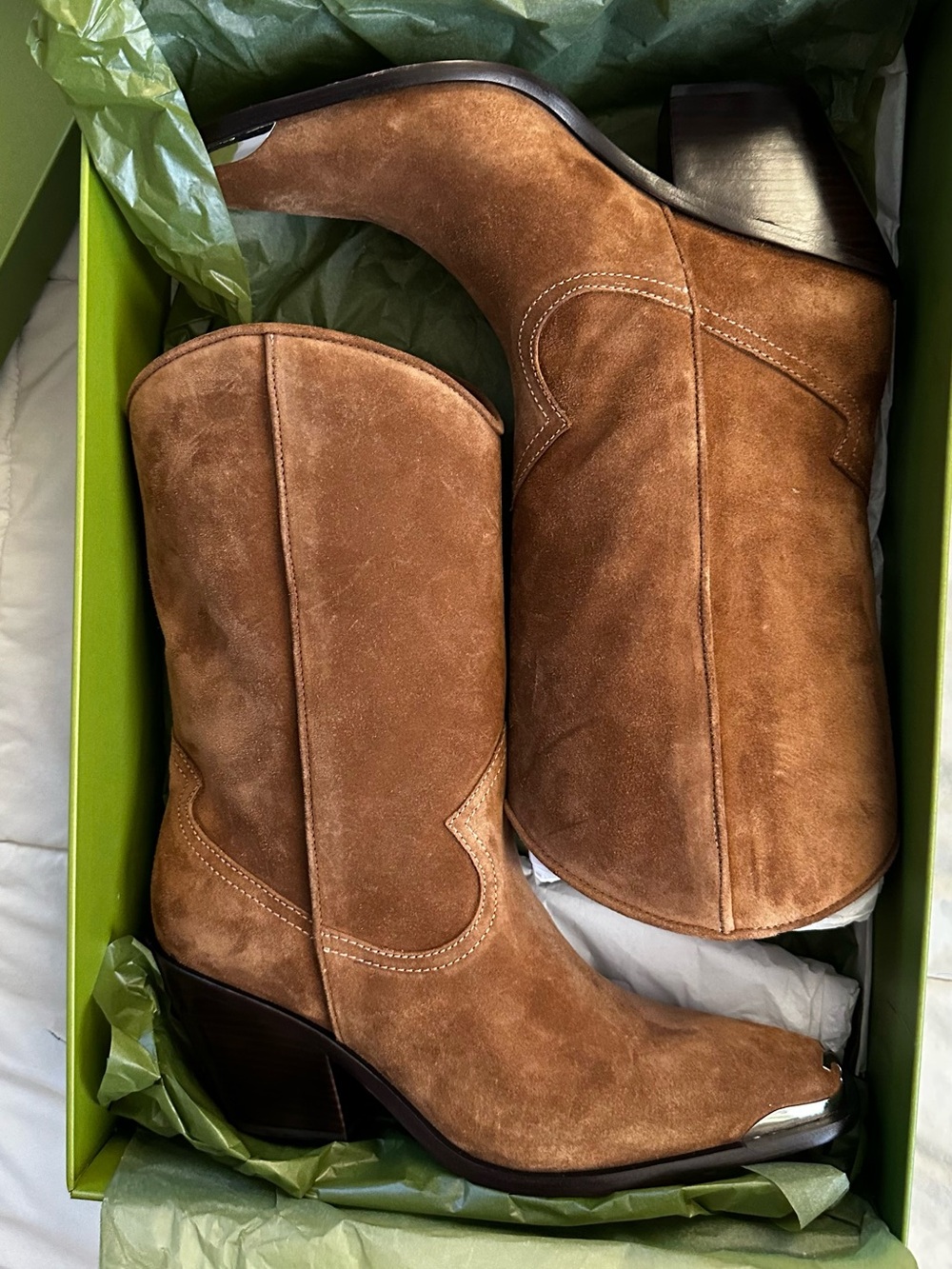 TORY BURCH BROWN SUEDE LEATHER COWBOY BOOTS WESTERN BOOTS SIZE-9 - Picture 10 of 13